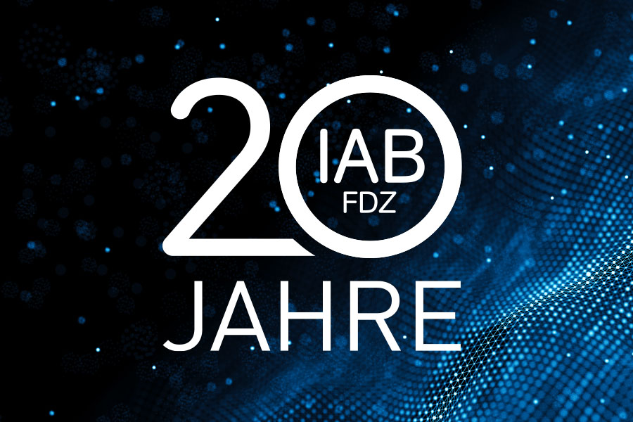 Logo zum Jubiläum 20 Jahre Forschungsdatenzentrum (FDZ) der Bundesagentur für Arbeit am IAB.