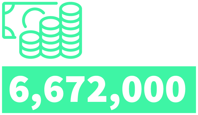 The picture shows the number 6672000 under the illustration of coins and notes