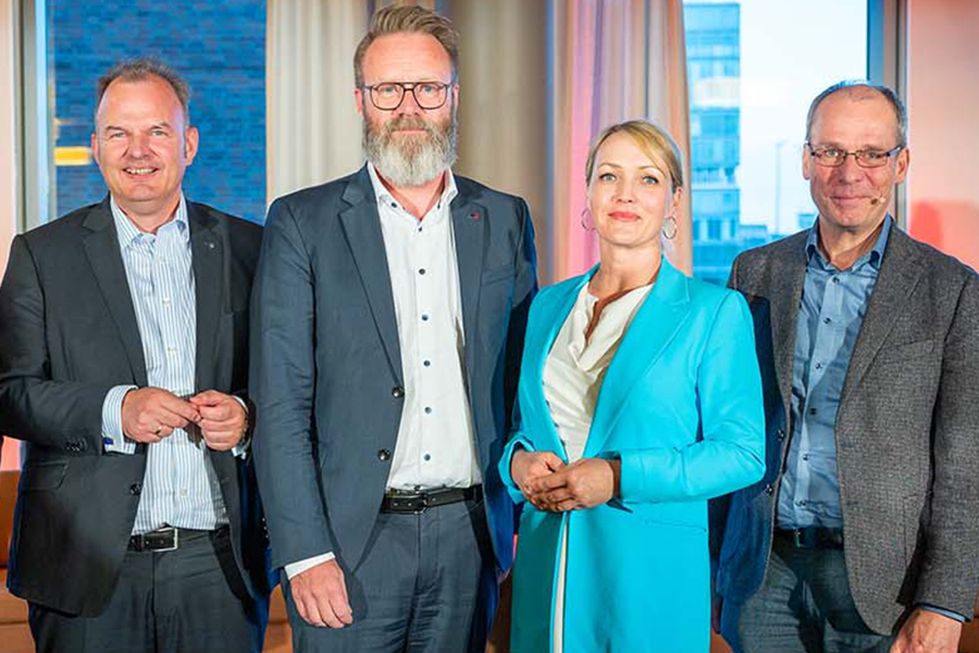 von links nach rechts: Markus Biercher, Chef der Regionaldirektion Nord der Bundesagentur für Arbeit; Claus Ruhe Madsen, Minister für Wirtschaft, Verkehr, Arbeit, Technologie und Tourismus in Schleswig-Holstein; Laura Pooth ist Vorsitzende des DBG Nord und Bernd Fitzenberger, Direktor des IAB.