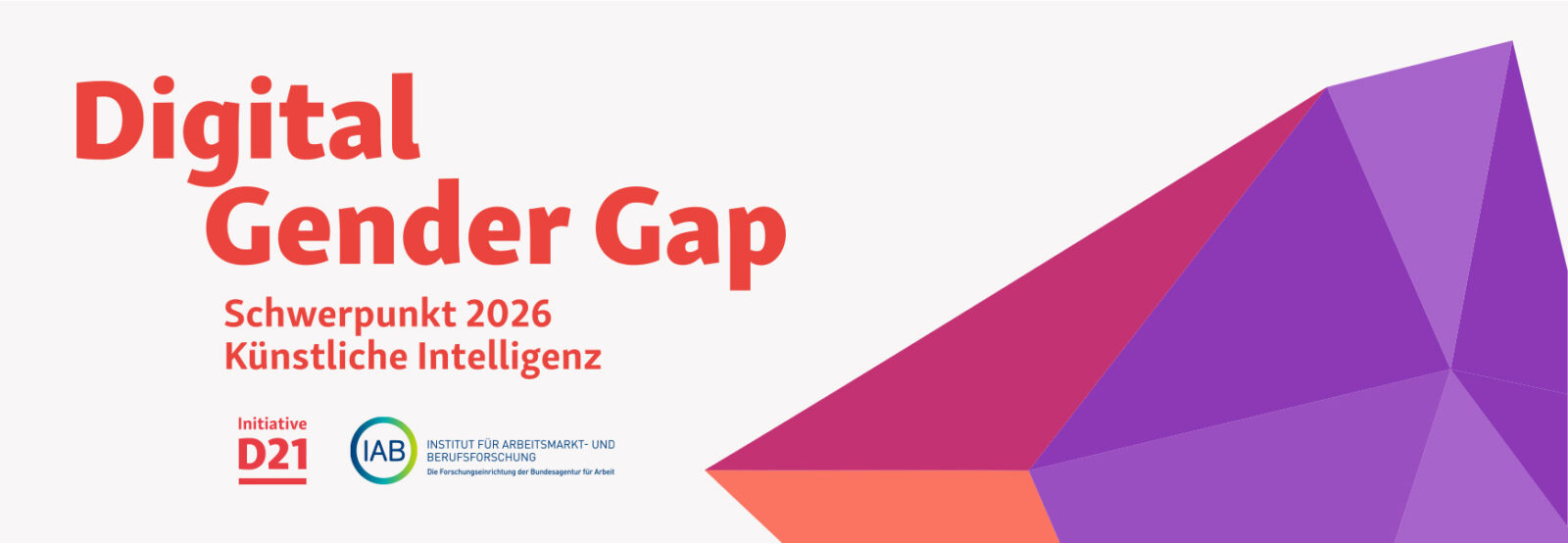 Digital Gender Gap mit lila, roten und orangenen Schmuckelementen.