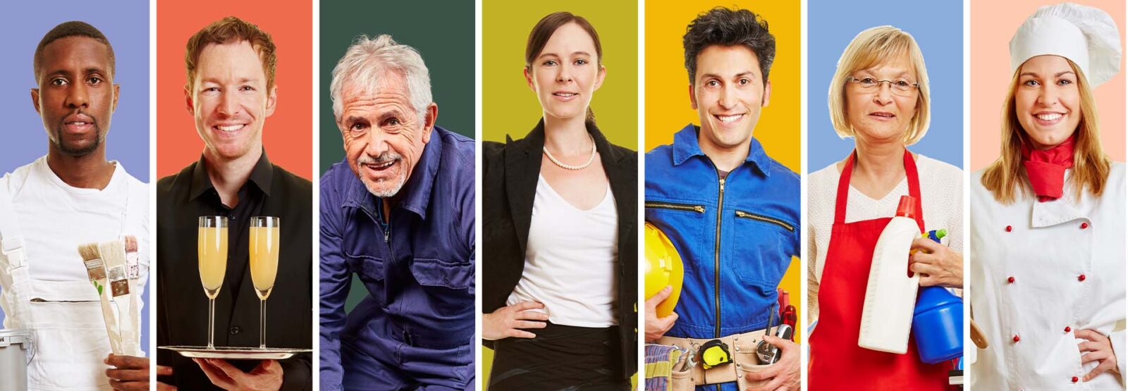 Portraits of employees from a wide range of sectors, ethnic backgrounds and generations.